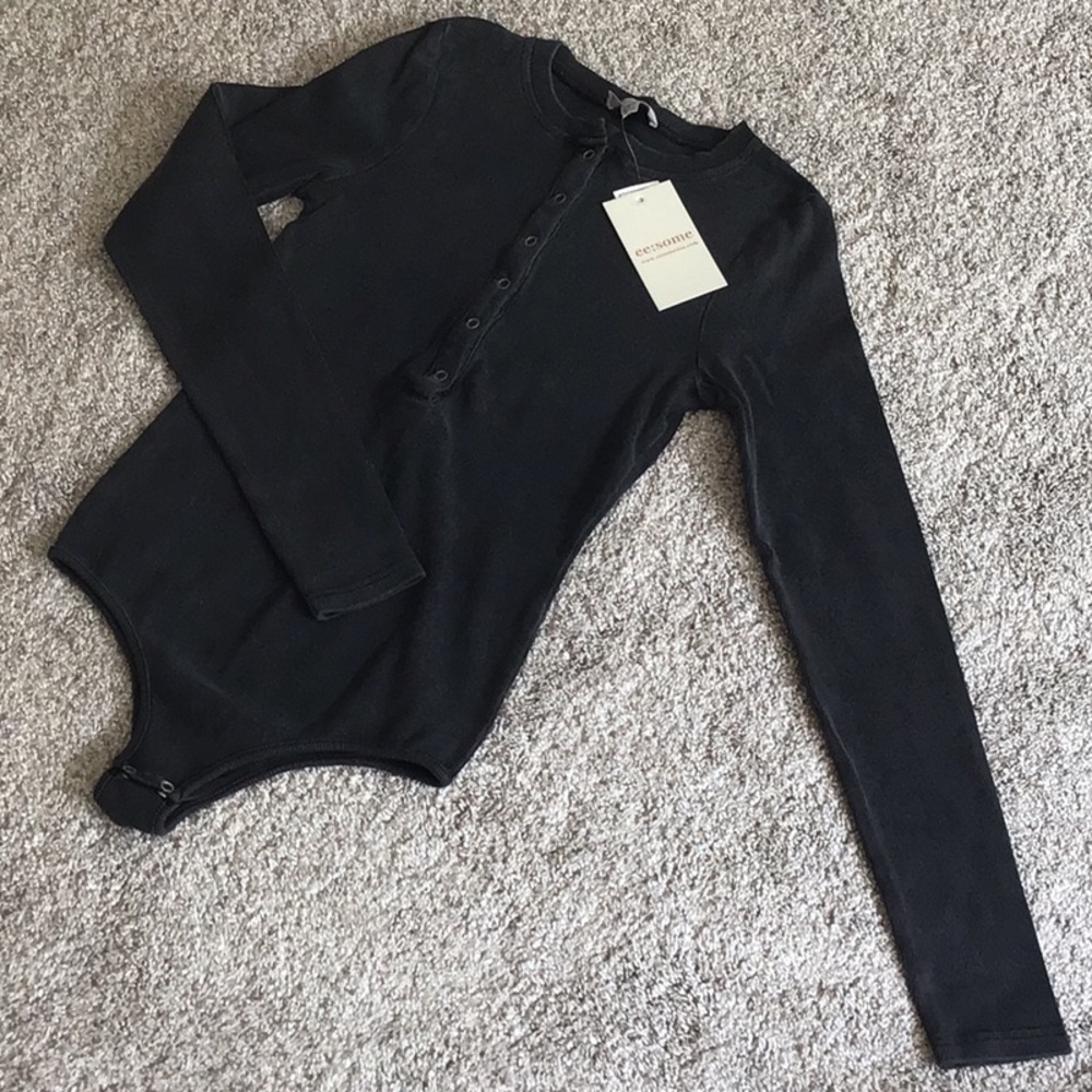 CHARCOAL GREY HENLEY BODYSUIT - SMALL NWT